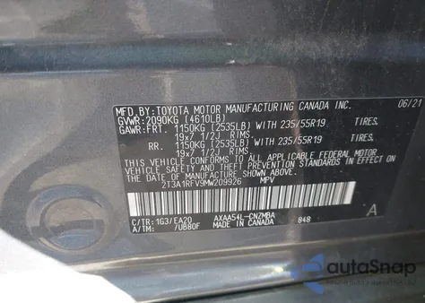 2021 Toyota Rav4 Xle Premium из США, поврежденный, VIN 2T3A1RFV9MW209926